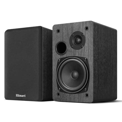 Elimavi Passive Bookshelf Speakers, Requires a Receiver or Amplifier, Black | 2-Way Design with 4" Woofer & 1" Silk Horn Tweeter, Stereo Speakers for Home Theater Surround Sound, Cables included